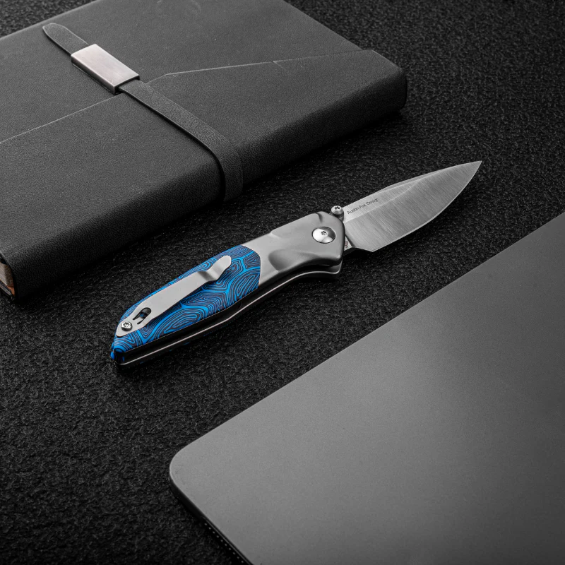 Hoeft | S35VN | Titanium & Blue Damascus G10 - Image 4